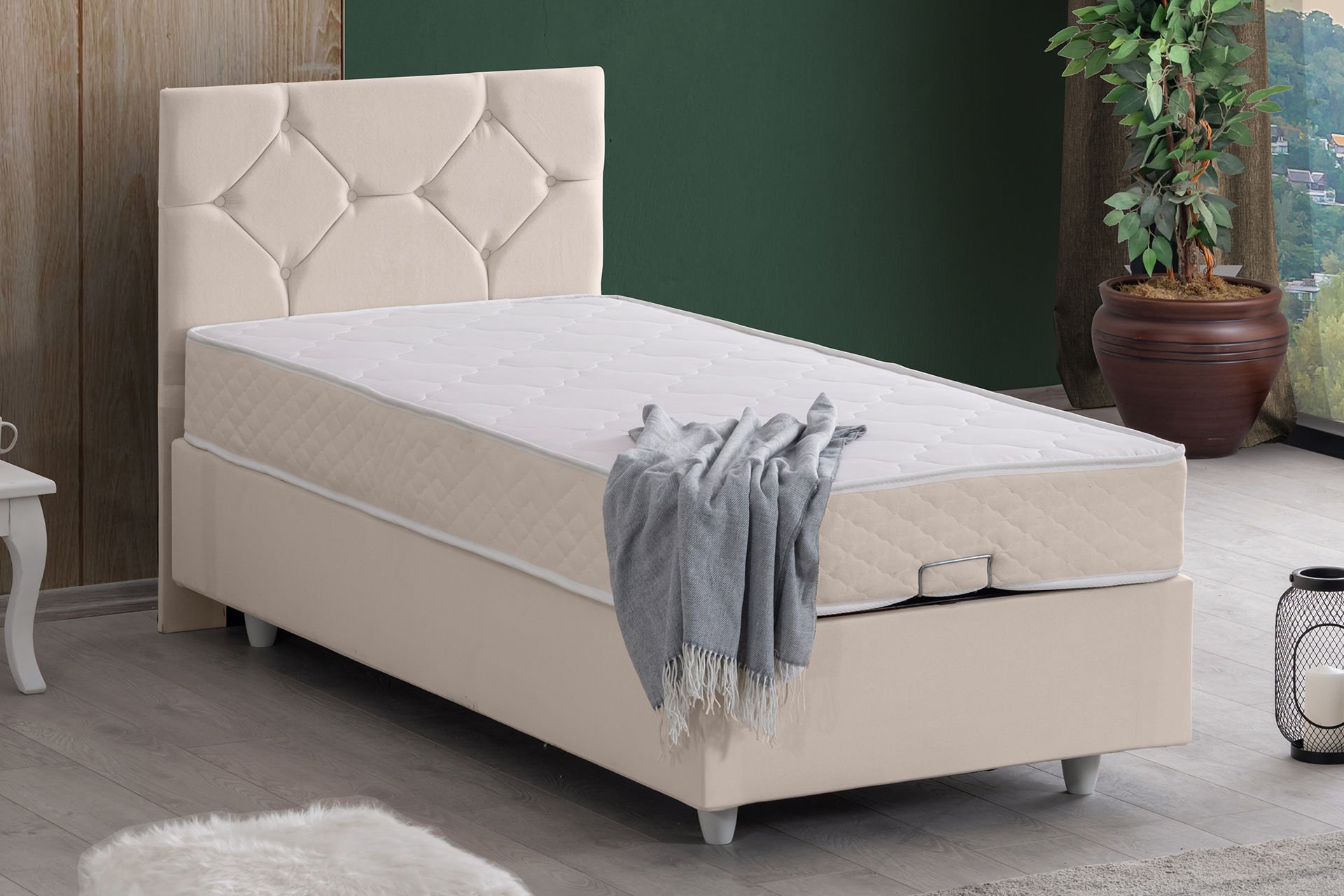 Glamis Baza Başlık Letto Yatak Seti 90 x 190 - Krem