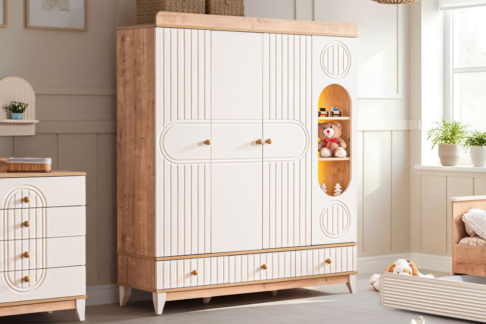 Klas 4 Kapaklı 3 Çekmeceli Dolap - Ceviz - Krem