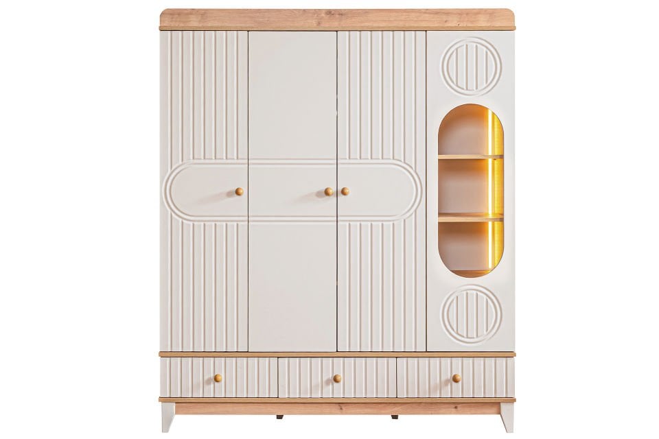 Klas 4 Kapaklı 3 Çekmeceli Dolap - Ceviz - Krem