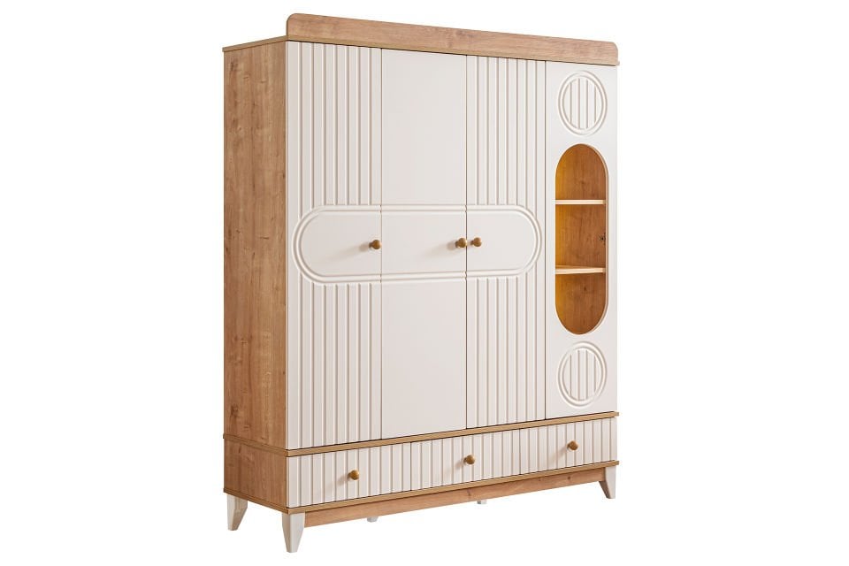 Klas 4 Kapaklı 3 Çekmeceli Dolap - Ceviz - Krem