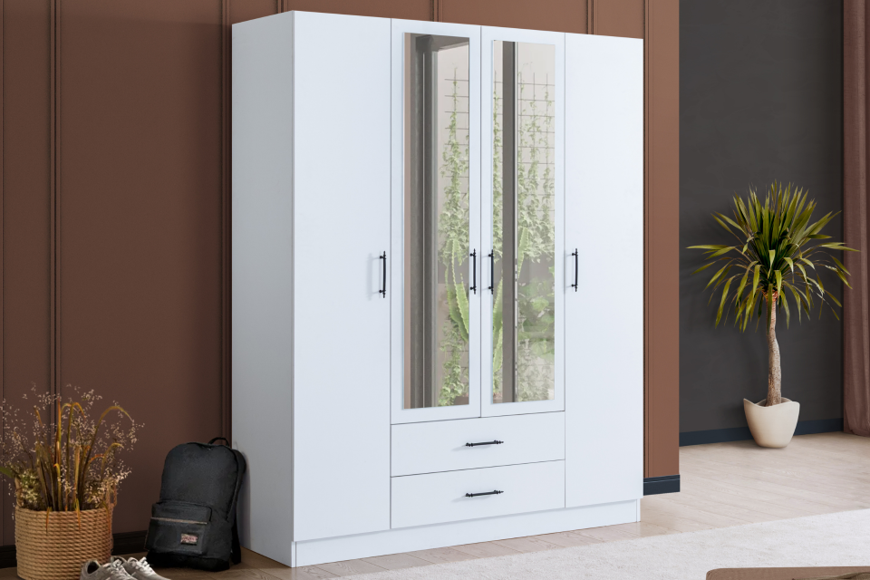 Blesk 4 Kapaklı, Aynalı Çekmeceli Dolap