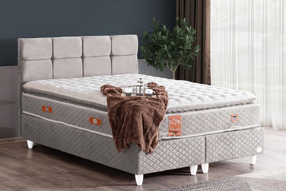 Gümüş Baza Başlık Real Pedli Yatak Seti 90 x 200 - Gri