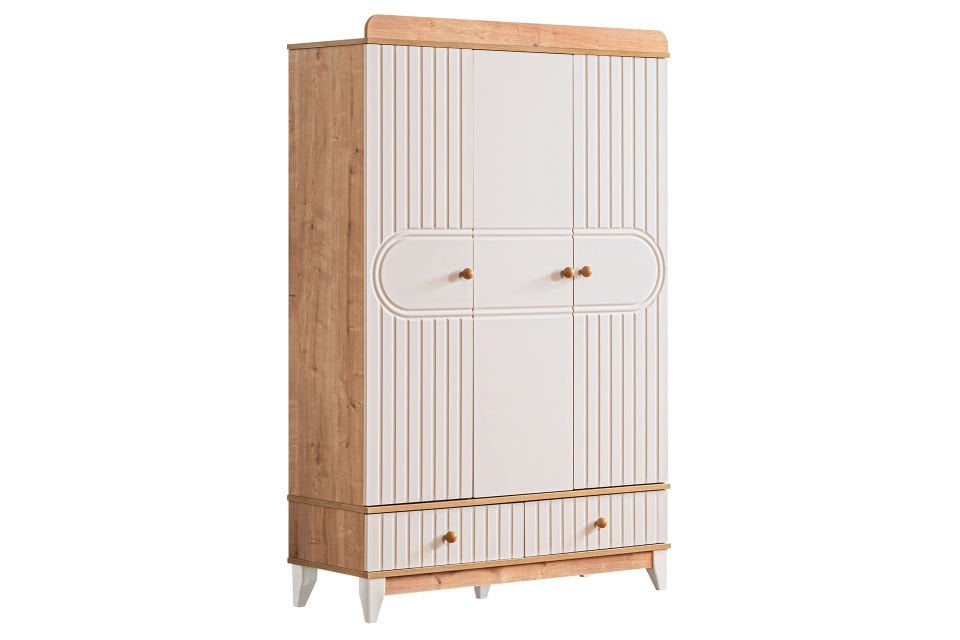 Klas 3 Kapaklı 2 Çekmeceli Dolap - Ceviz - Krem