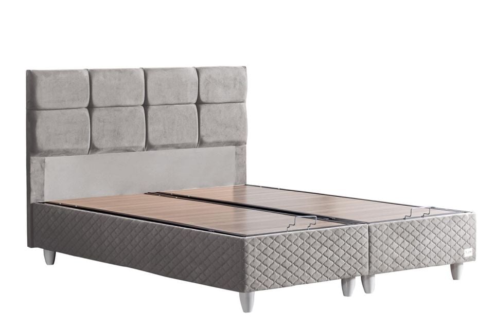 Gümüş Baza Başlık Real Pedli Yatak Seti 160 x 200 - Gri