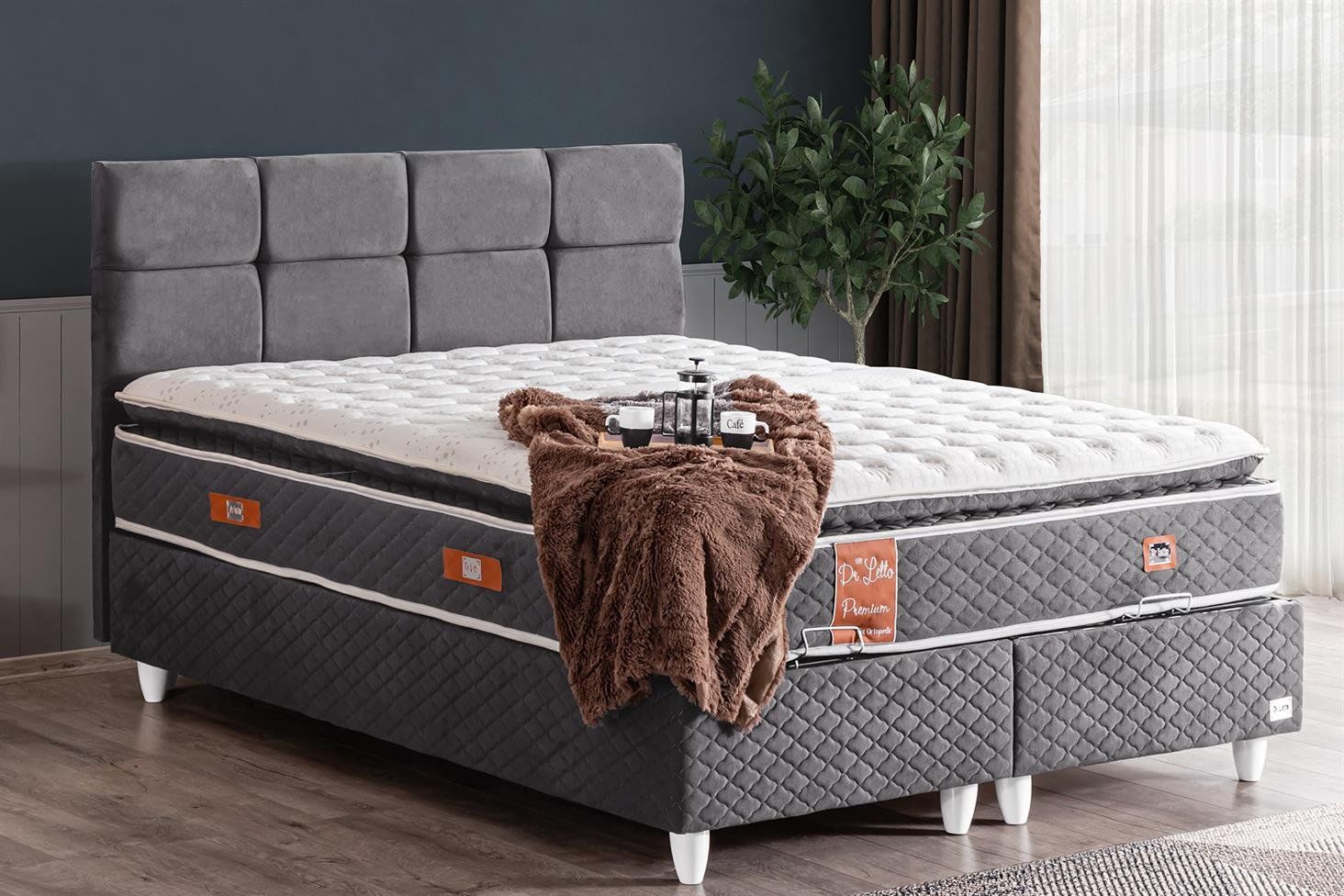 Gümüş Baza Başlık Real Pedli Yatak Seti 150 x 200 - Antrasit