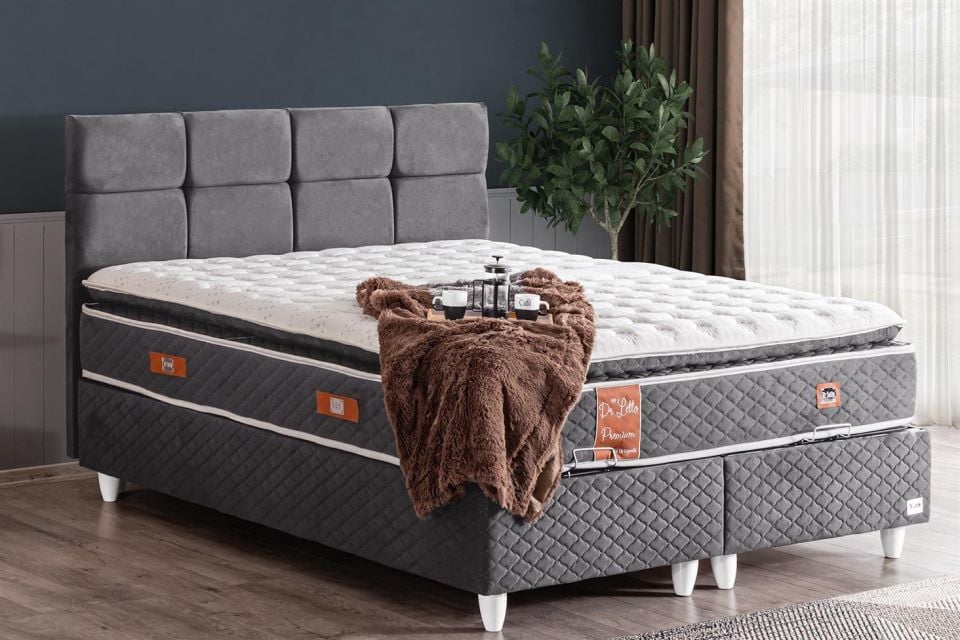 Gümüş Baza Başlık Real Pedli Yatak Seti 180 x 200 - Antrasit