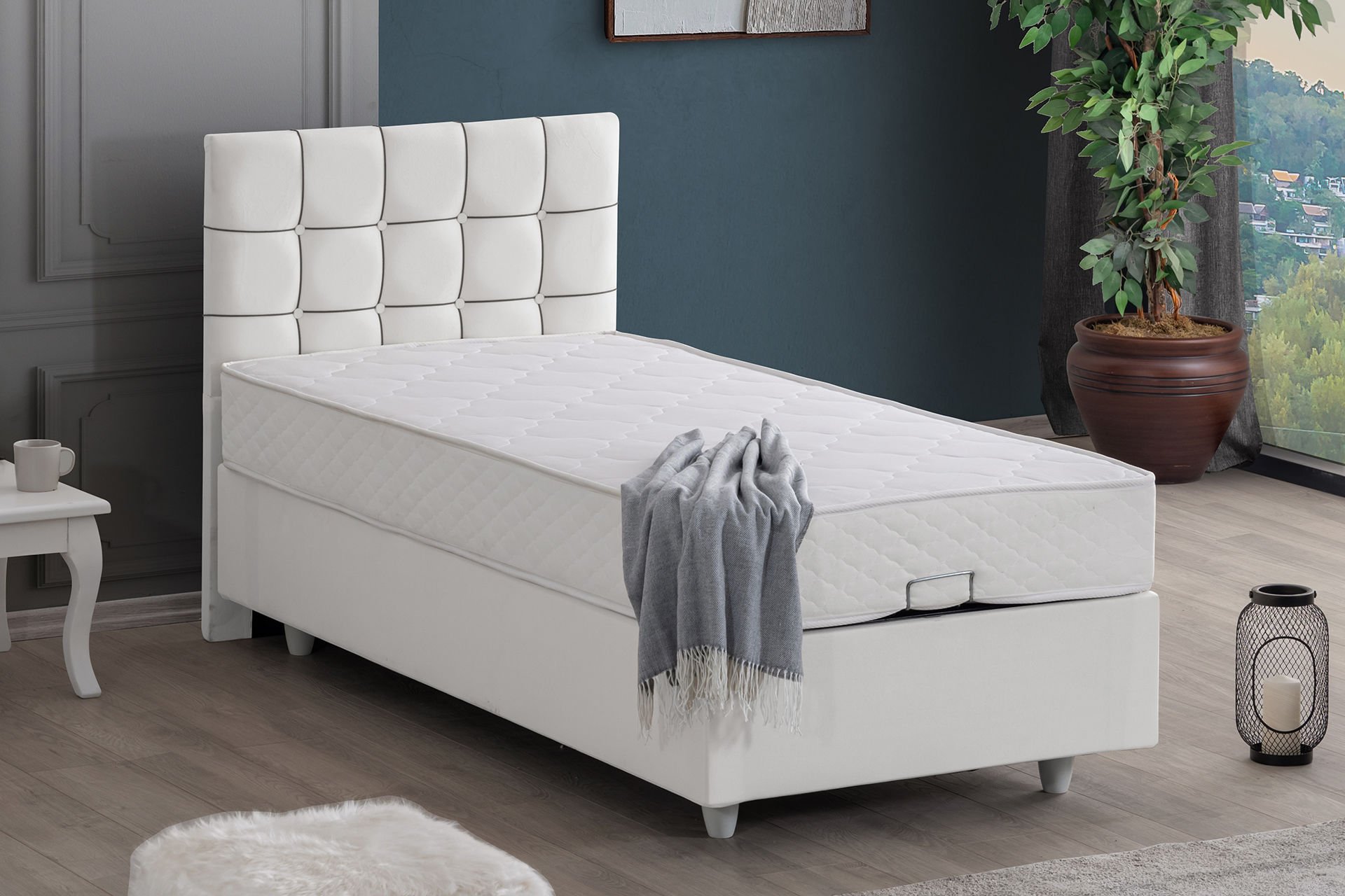 Tavira Baza Başlık Letto Yatak Seti 90 x 190 - Beyaz