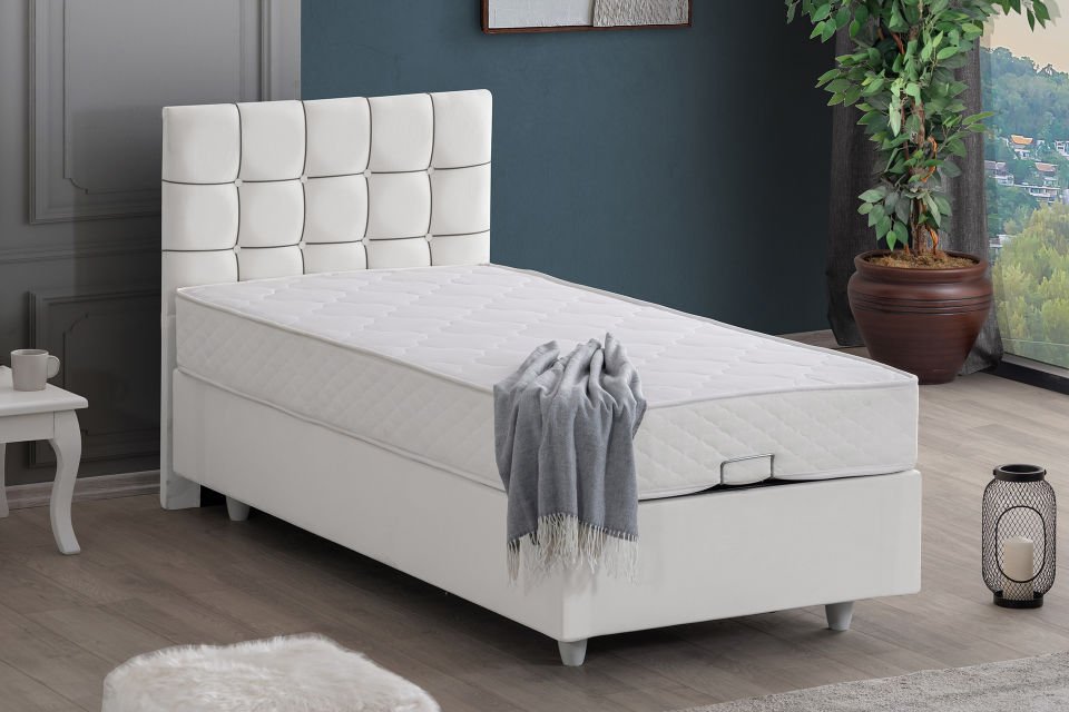 Tavira Baza Başlık Letto Yatak Seti 90 x 200 - Beyaz