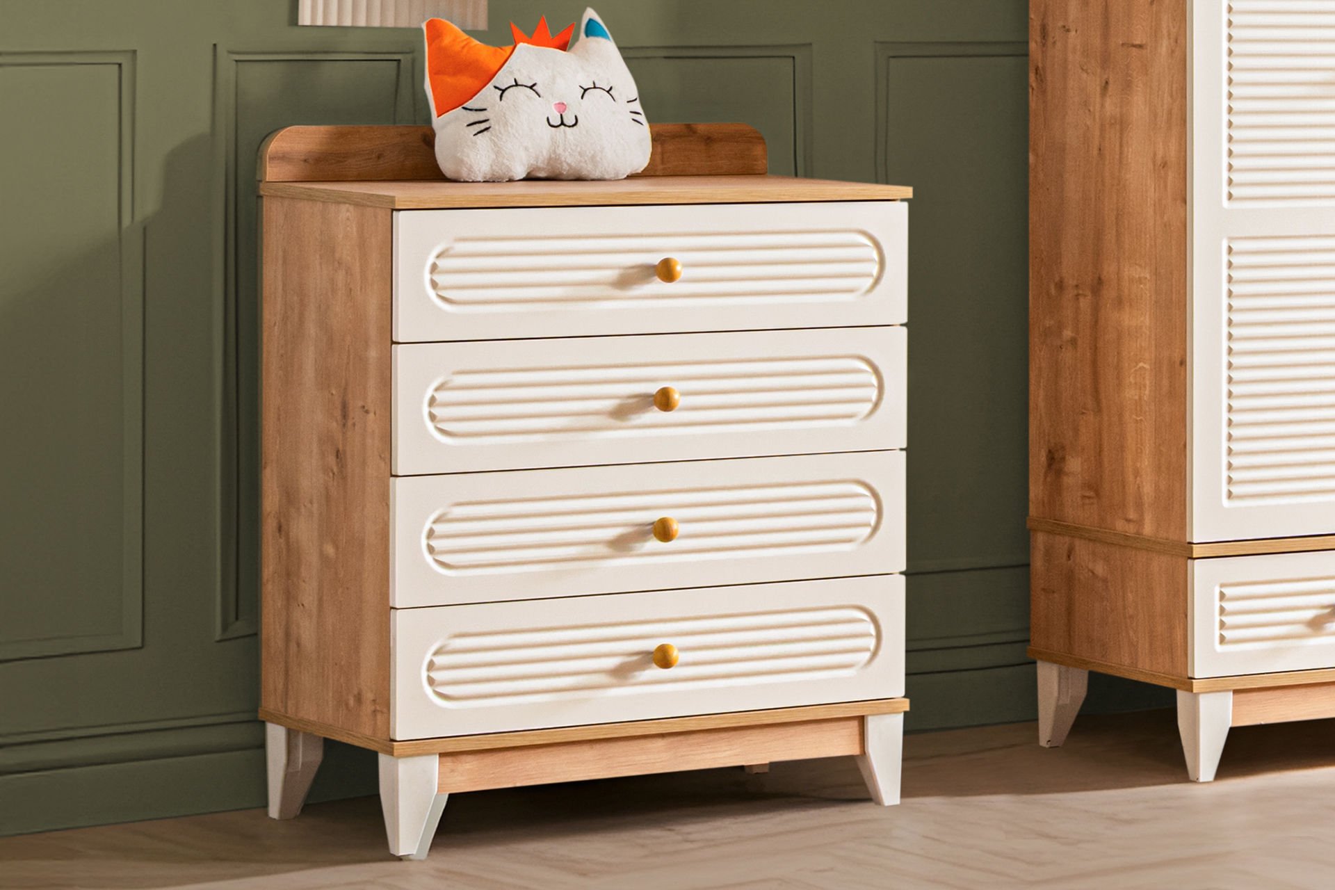 Tetri 4 Çekmeceli Şifonyer, Ceviz - Krem