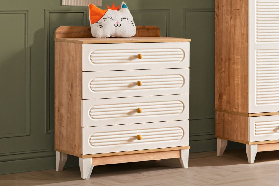 Tetri 4 Çekmeceli Şifonyer, Ceviz - Krem