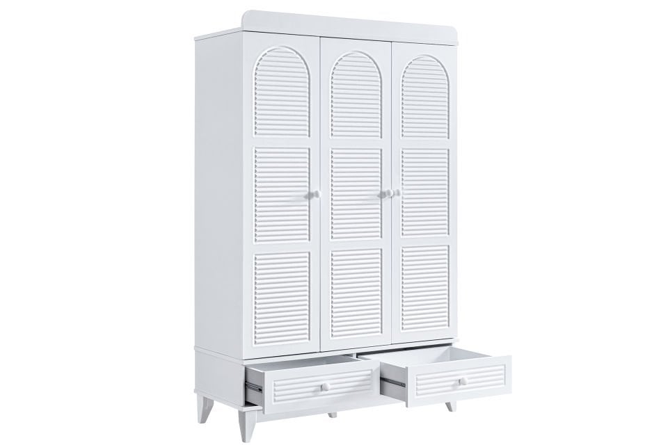 Tetri 3 Kapaklı 2 Çekmeceli Dolap - Beyaz