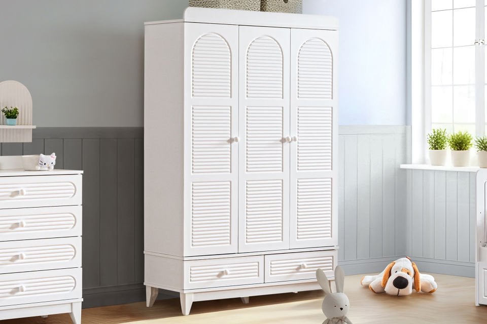 Tetri 3 Kapaklı 2 Çekmeceli Dolap - Beyaz