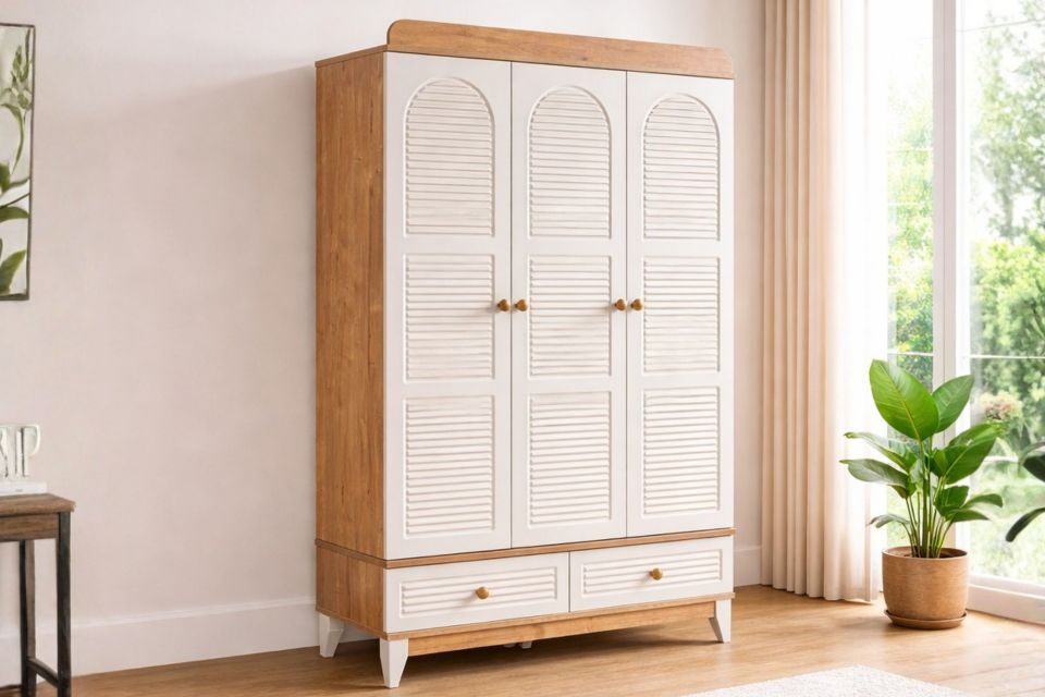 Tetri 3 Kapaklı 2 Çekmeceli Dolap, Ceviz - Krem