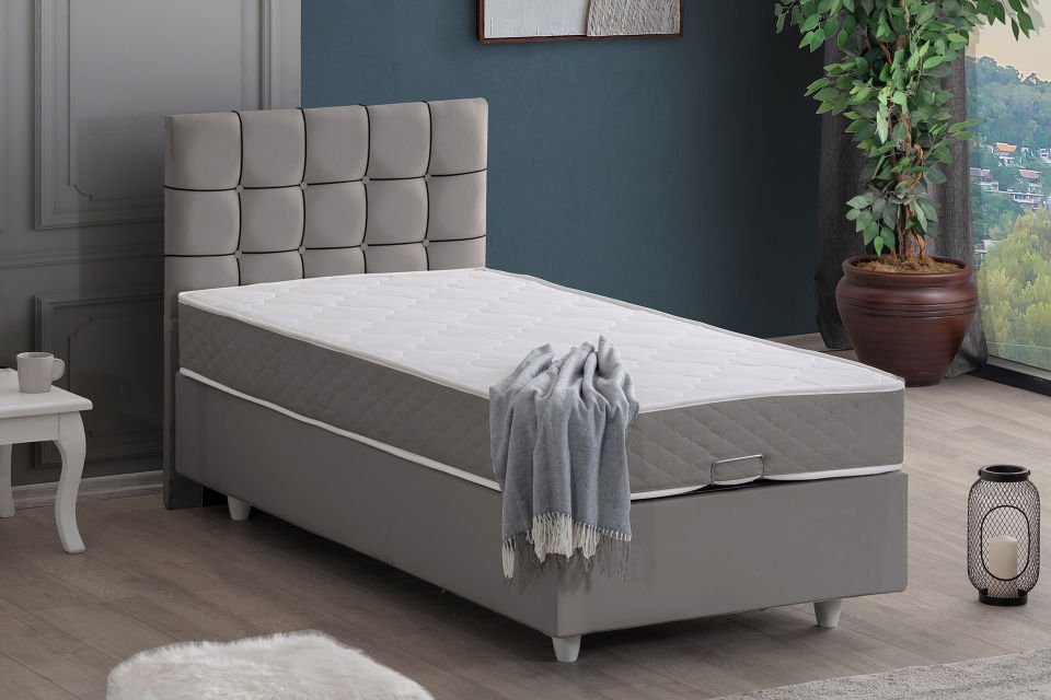 Tavira Baza Başlık Letto Yatak Seti 90 x 190 - Gri