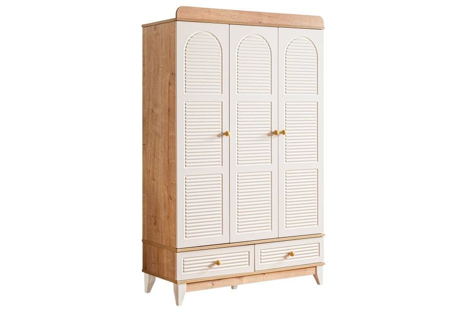 Tetri 3 Kapaklı 2 Çekmeceli Dolap, Ceviz - Krem