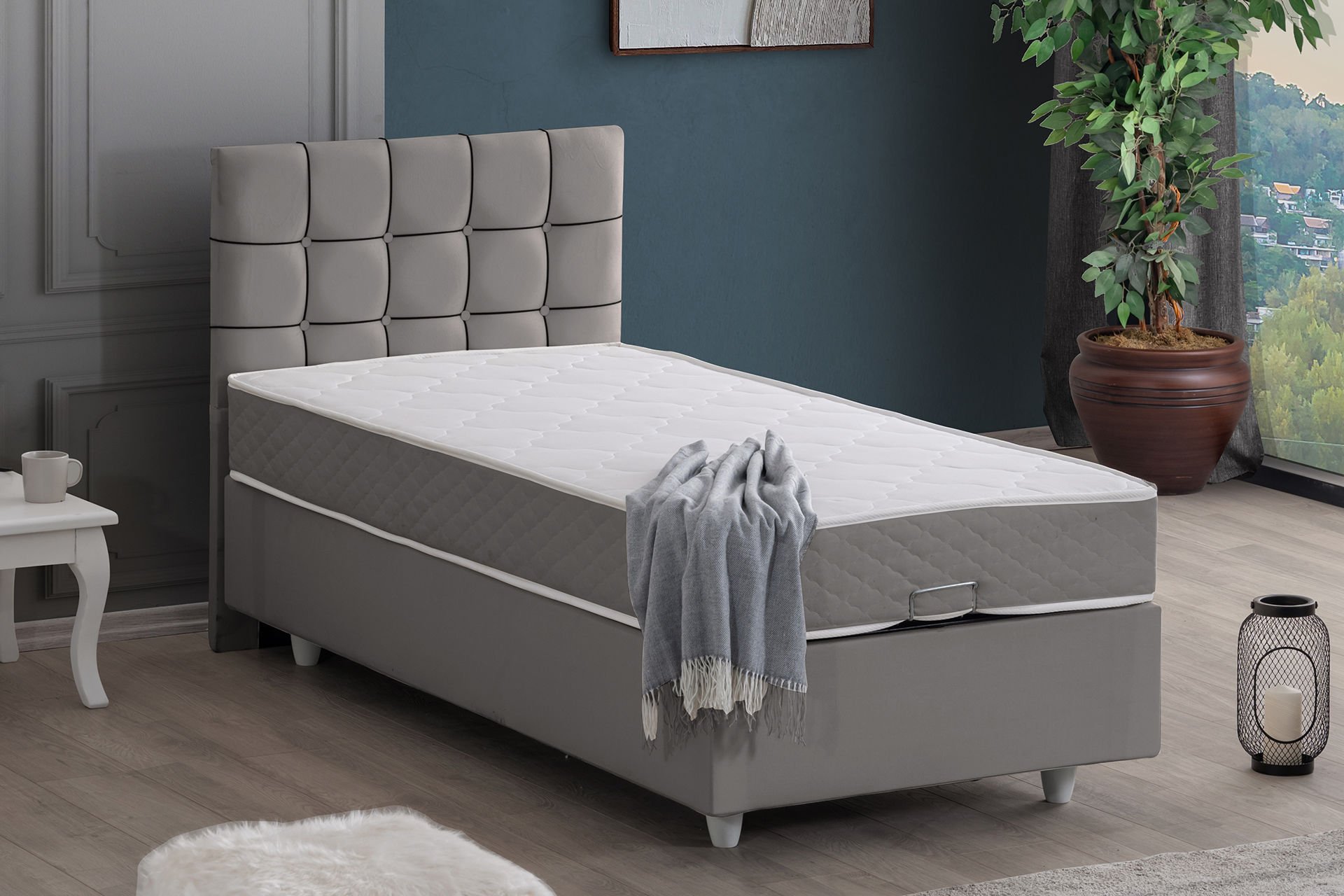 Tavira Baza Başlık Letto Yatak Seti 90 x 200 - Gri