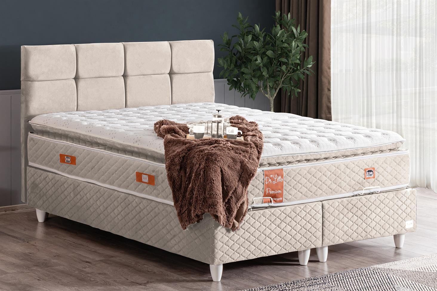 Gümüş Baza Başlık Real Pedli Yatak Seti 150 x 200 - Krem