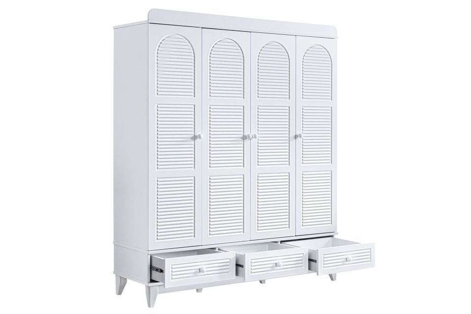 Tetri 4 Kapaklı 3 Çekmeceli Dolap - Beyaz