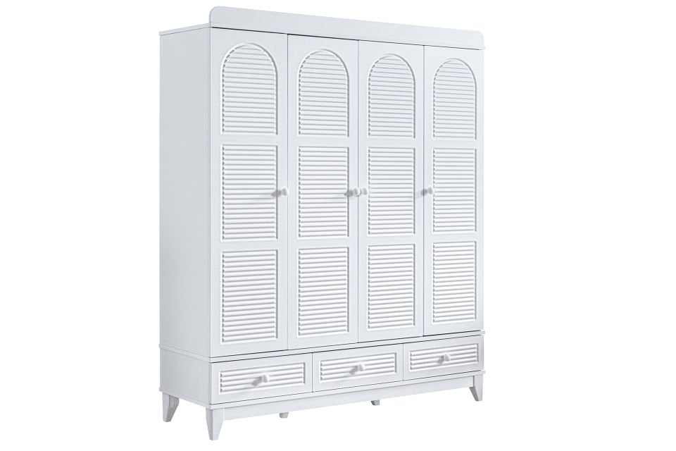 Tetri 4 Kapaklı 3 Çekmeceli Dolap - Beyaz