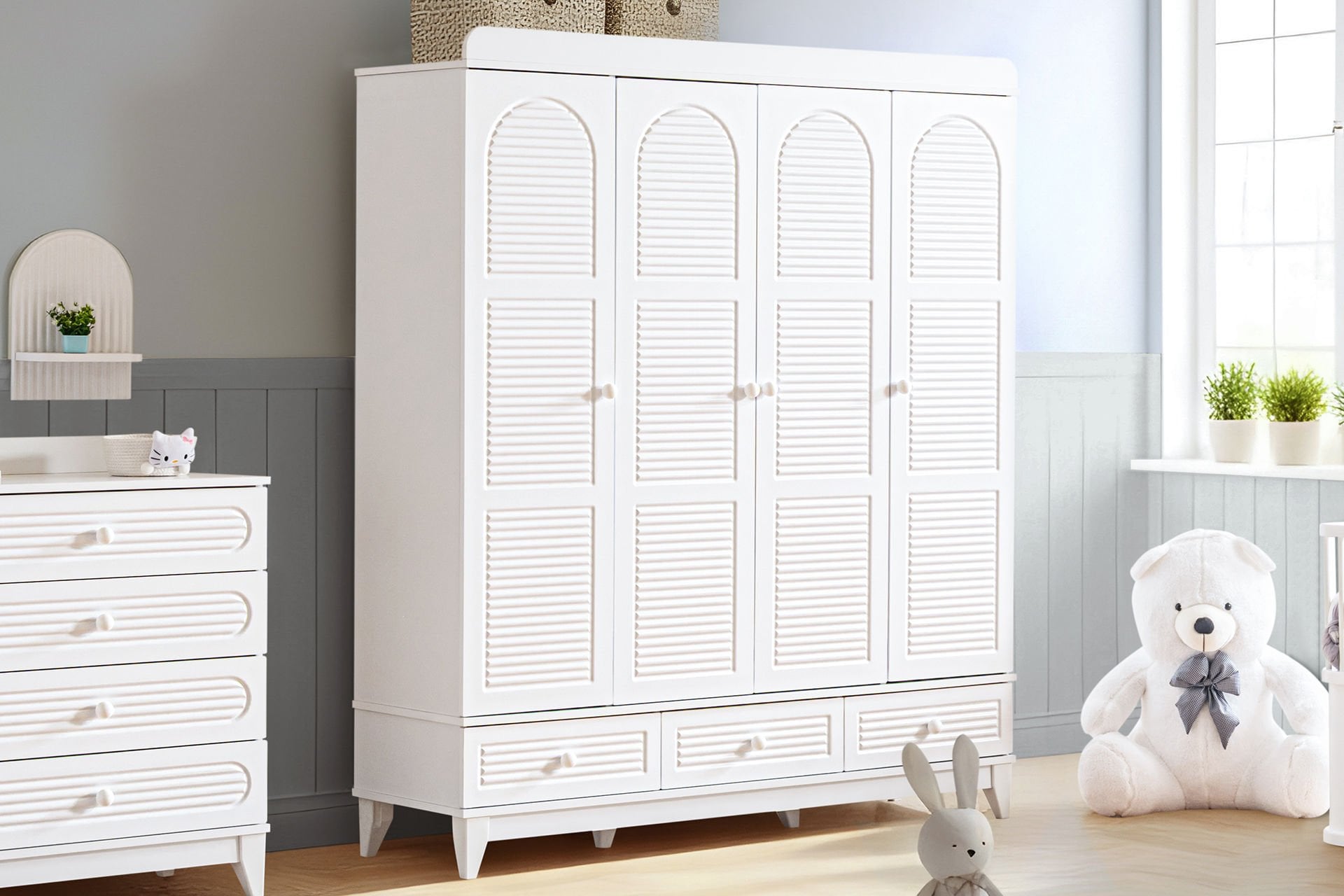 Tetri 4 Kapaklı 3 Çekmeceli Dolap - Beyaz