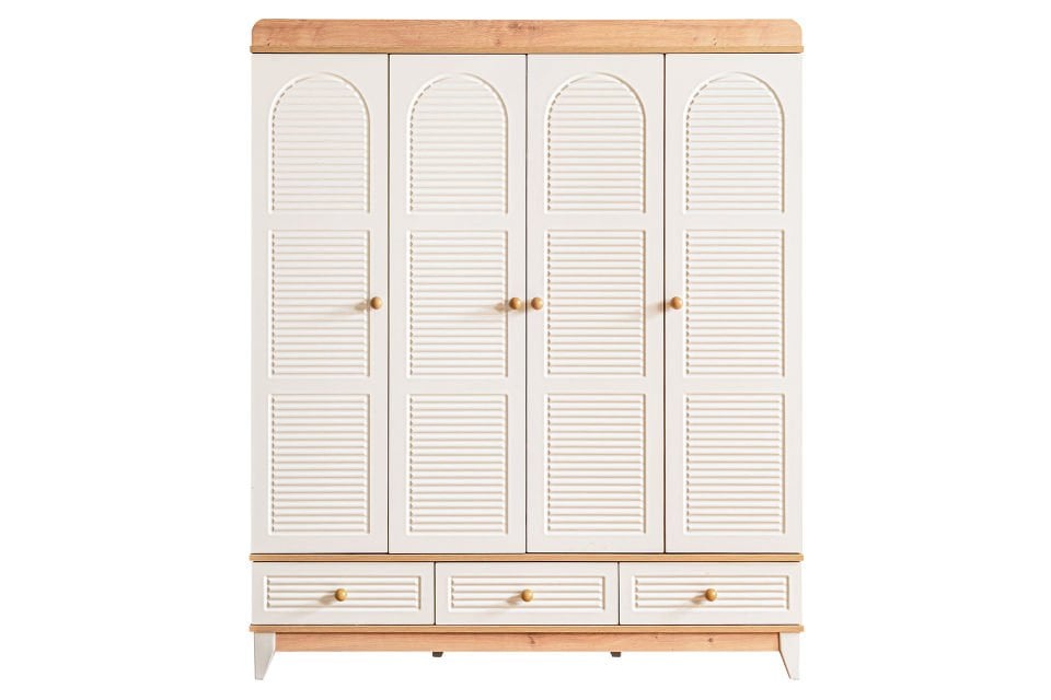 Tetri 4 Kapaklı 3 Çekmeceli Dolap, Ceviz - Krem