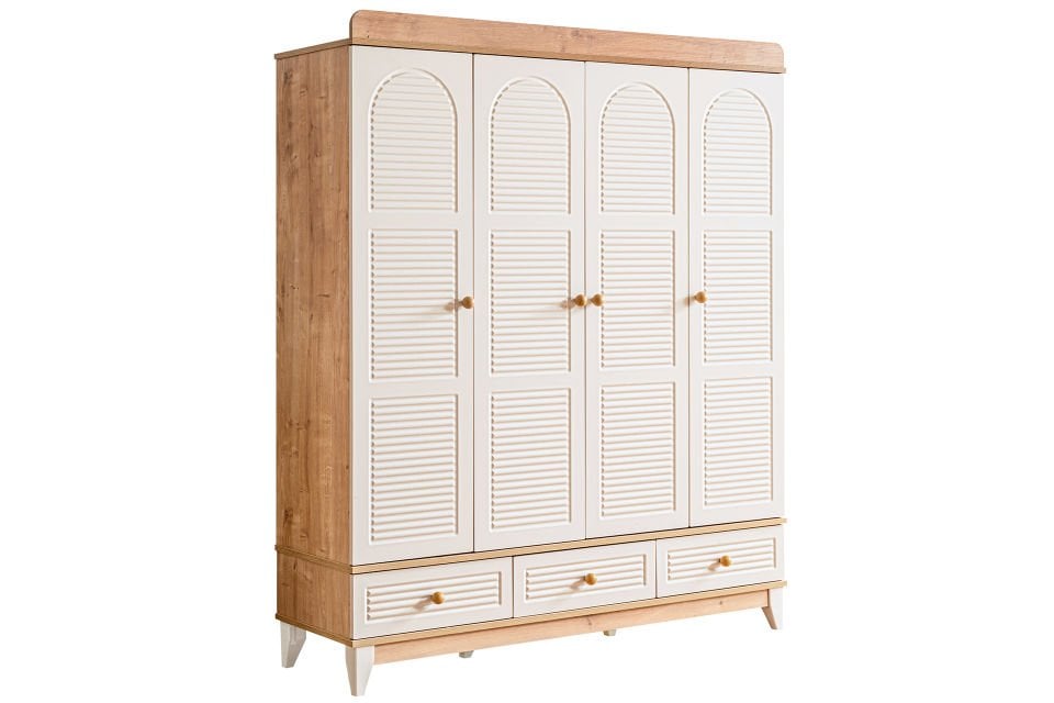 Tetri 4 Kapaklı 3 Çekmeceli Dolap, Ceviz - Krem