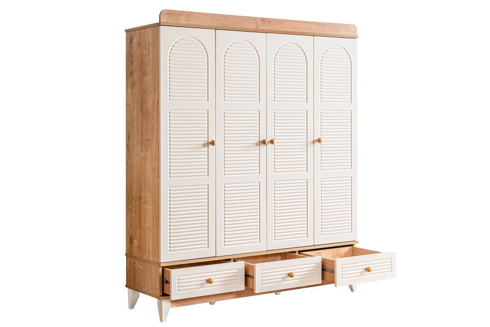 Tetri 4 Kapaklı 3 Çekmeceli Dolap, Ceviz - Krem