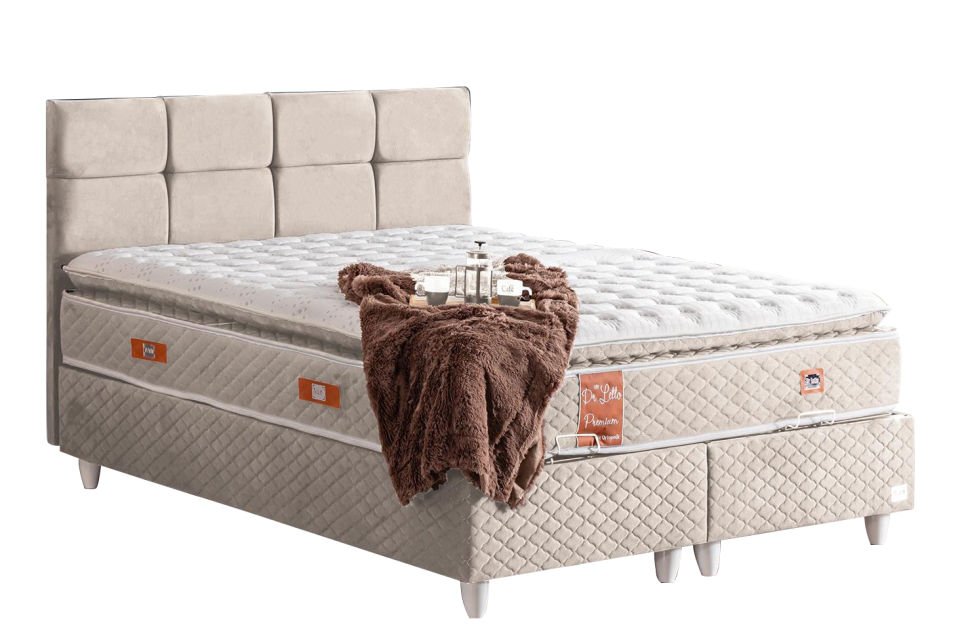 Gümüş Baza Başlık Real Pedli Yatak Seti 180 x 200 - Krem