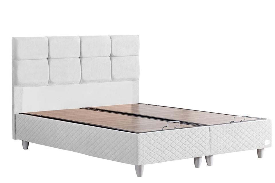 Gümüş Baza Başlık Real Pedli Yatak Seti 140 x 190 - Beyaz