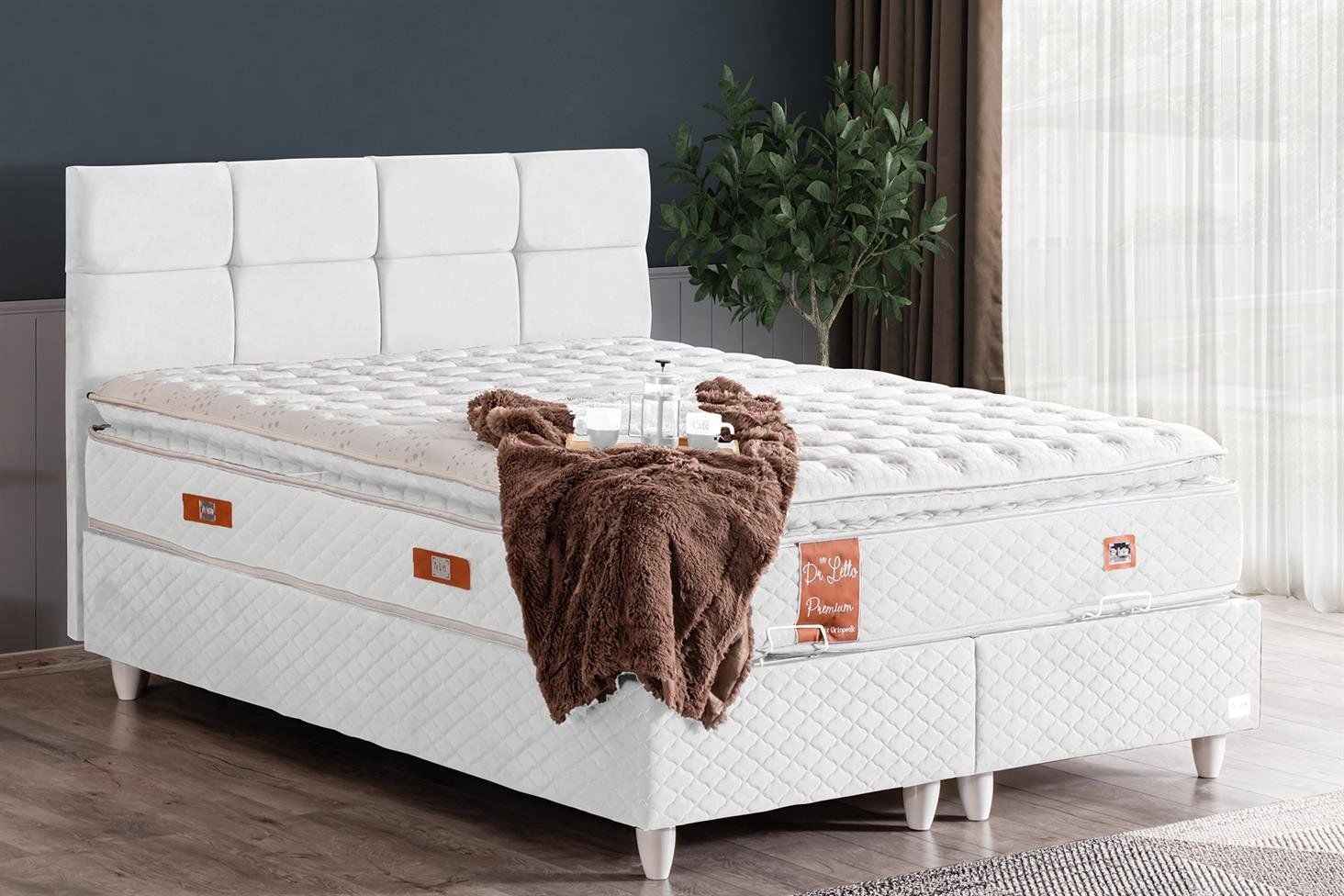 Gümüş Baza Başlık Real Pedli Yatak Seti 160 x 200 - Beyaz
