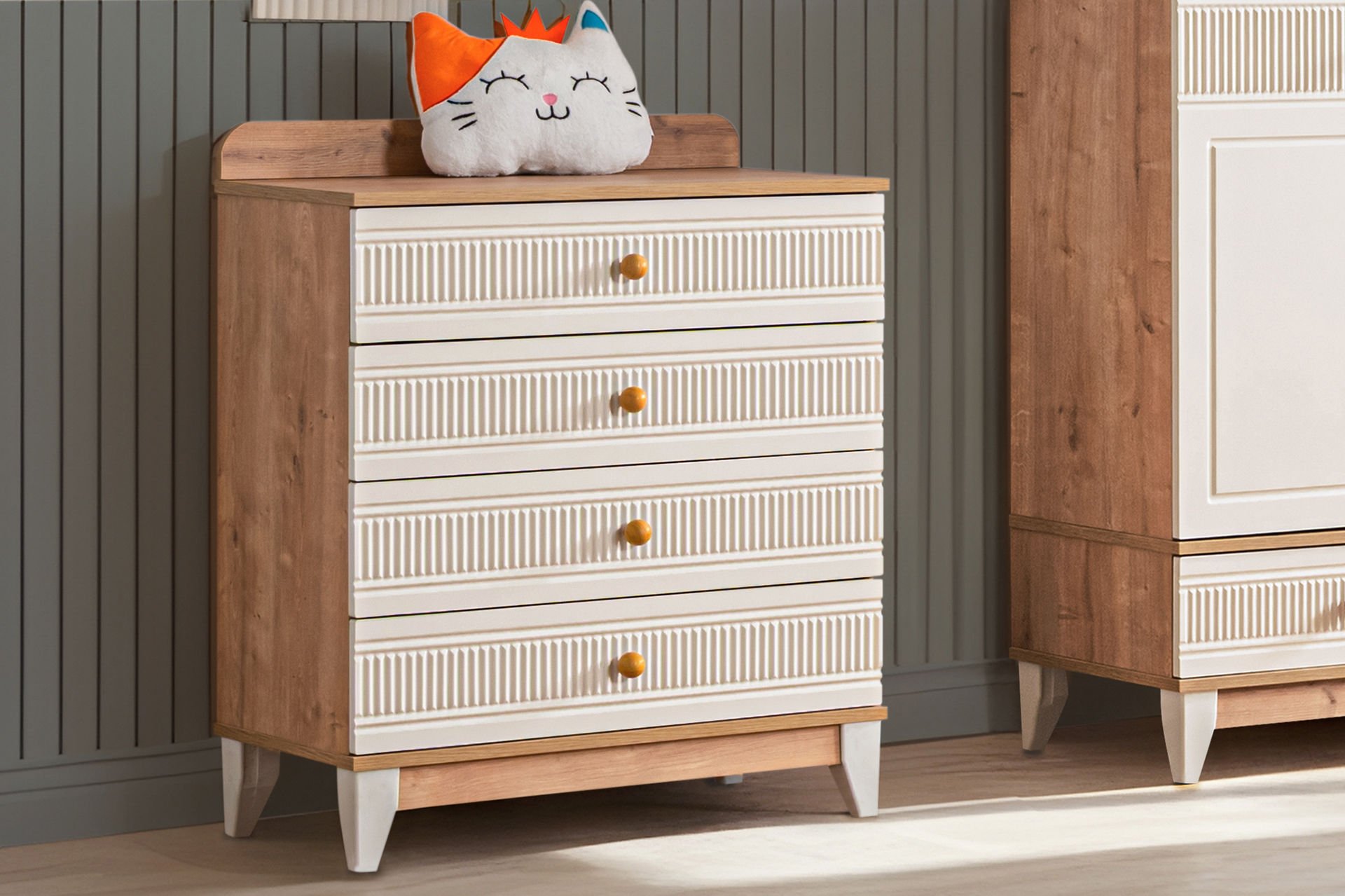 Bakü 4 Çekmeceli Şifonyer, Ceviz - Krem