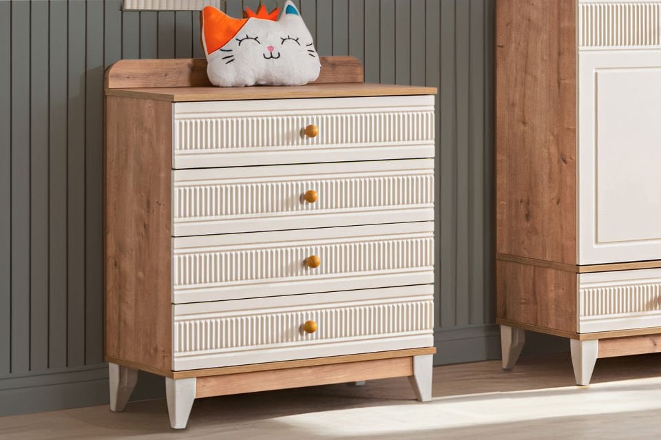 Bakü 4 Çekmeceli Şifonyer, Ceviz - Krem