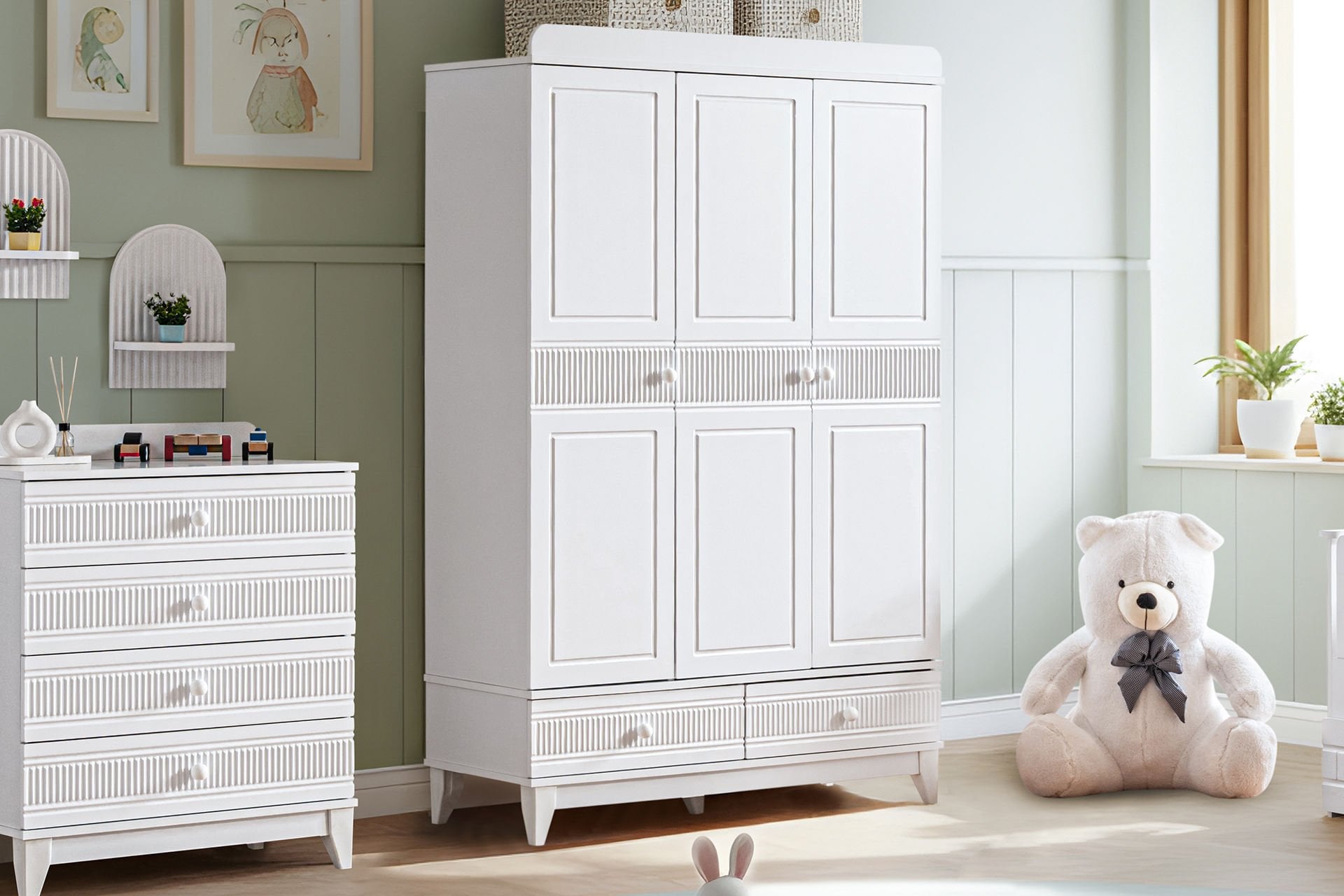 Bakü 3 Kapaklı 2 Çekmeceli Dolap - Beyaz