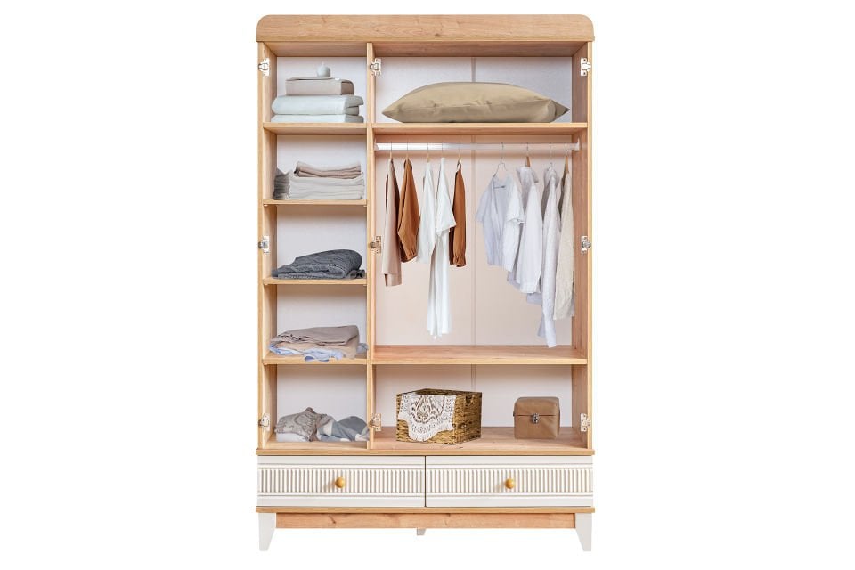 Bakü 3 Kapaklı 2 Çekmeceli Dolap, Ceviz - Krem