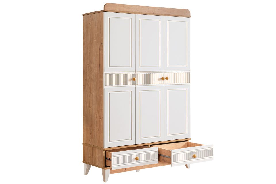 Bakü 3 Kapaklı 2 Çekmeceli Dolap, Ceviz - Krem