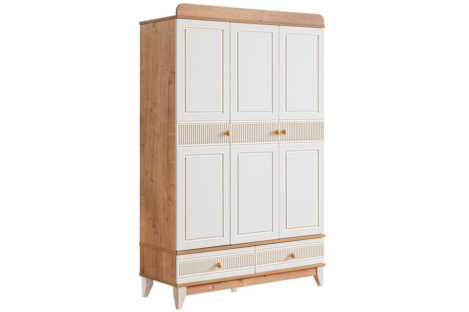 Bakü 3 Kapaklı 2 Çekmeceli Dolap, Ceviz - Krem