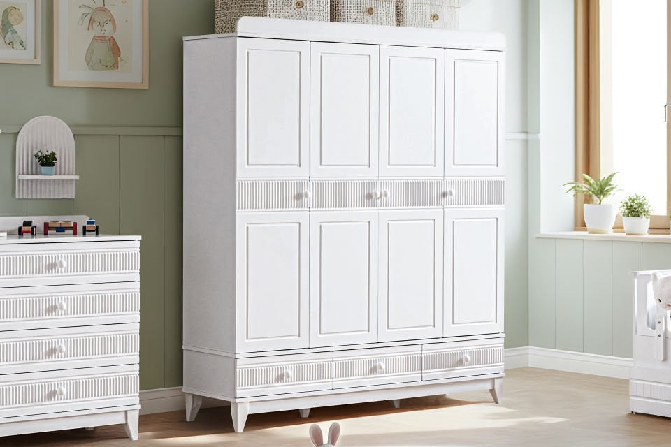 Bakü 4 Kapaklı 3 Çekmeceli Dolap - Beyaz