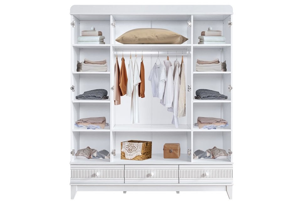 Bakü 4 Kapaklı 3 Çekmeceli Dolap - Beyaz