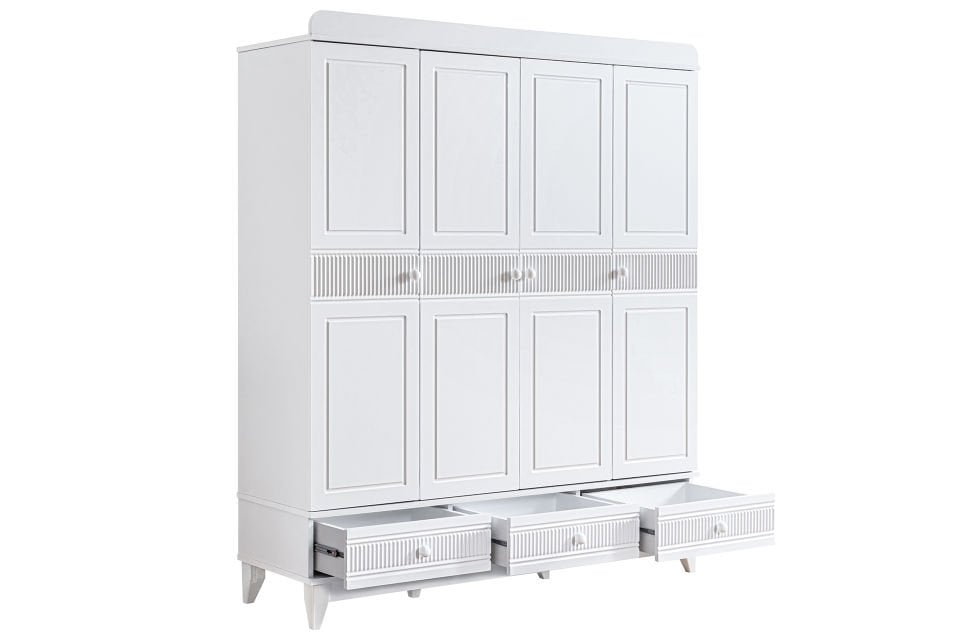 Bakü 4 Kapaklı 3 Çekmeceli Dolap - Beyaz