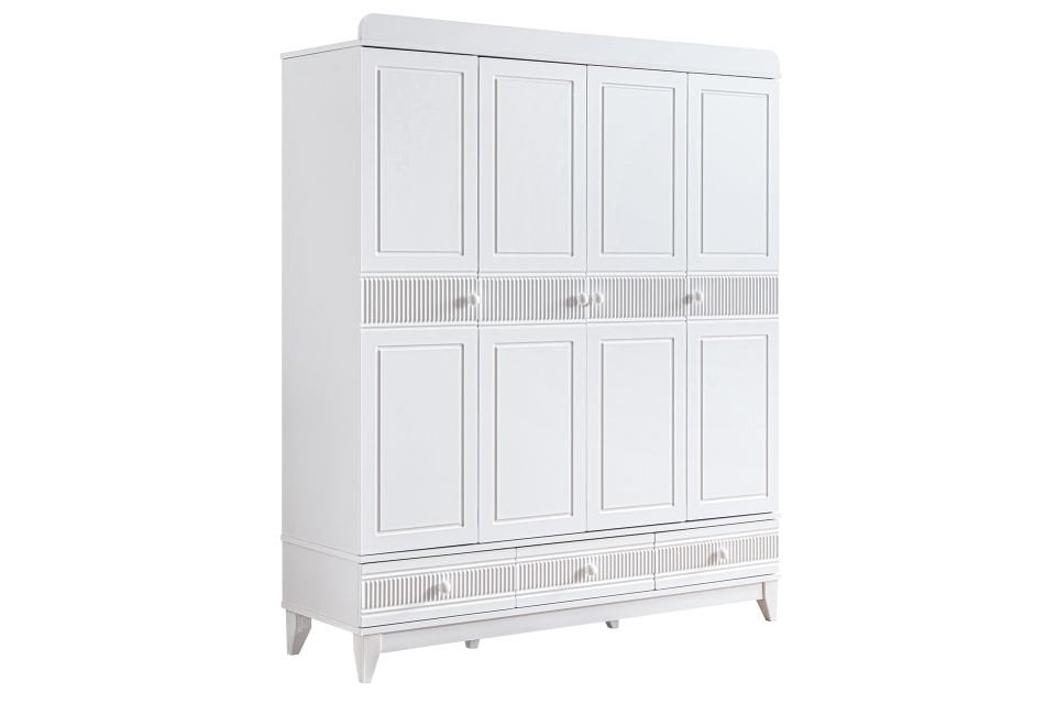 Bakü 4 Kapaklı 3 Çekmeceli Dolap - Beyaz