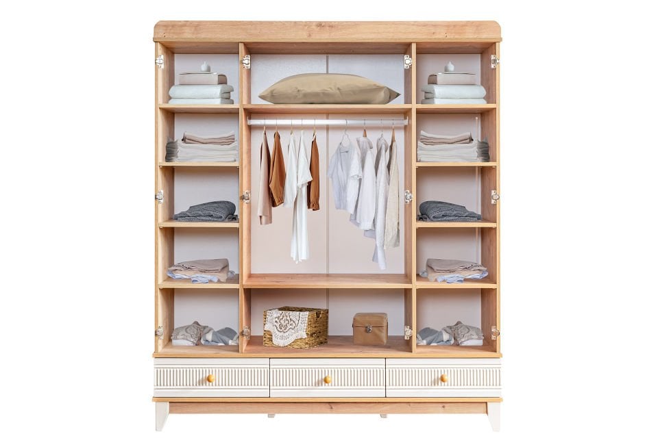 Bakü 4 Kapaklı 3 Çekmeceli Dolap, Ceviz - Krem