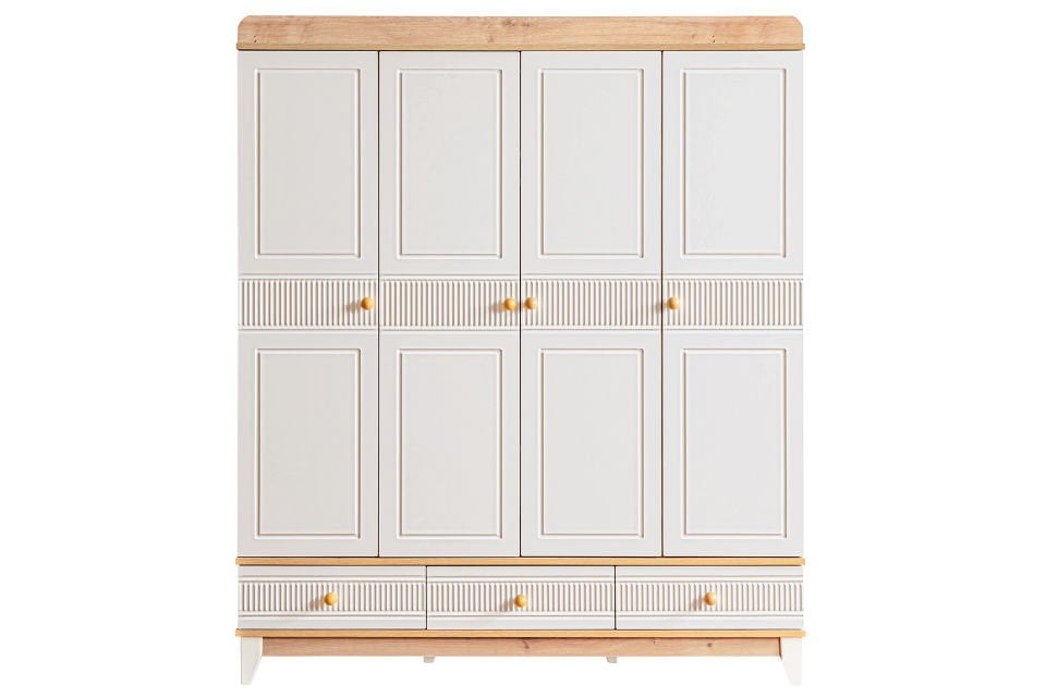 Bakü 4 Kapaklı 3 Çekmeceli Dolap, Ceviz - Krem