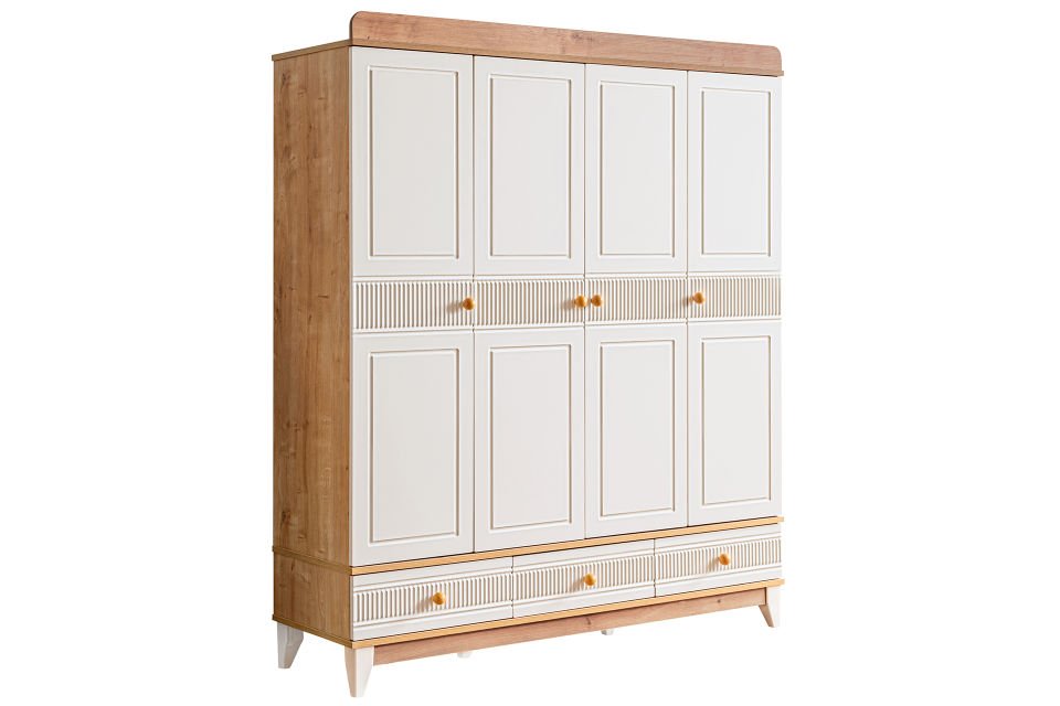 Bakü 4 Kapaklı 3 Çekmeceli Dolap, Ceviz - Krem