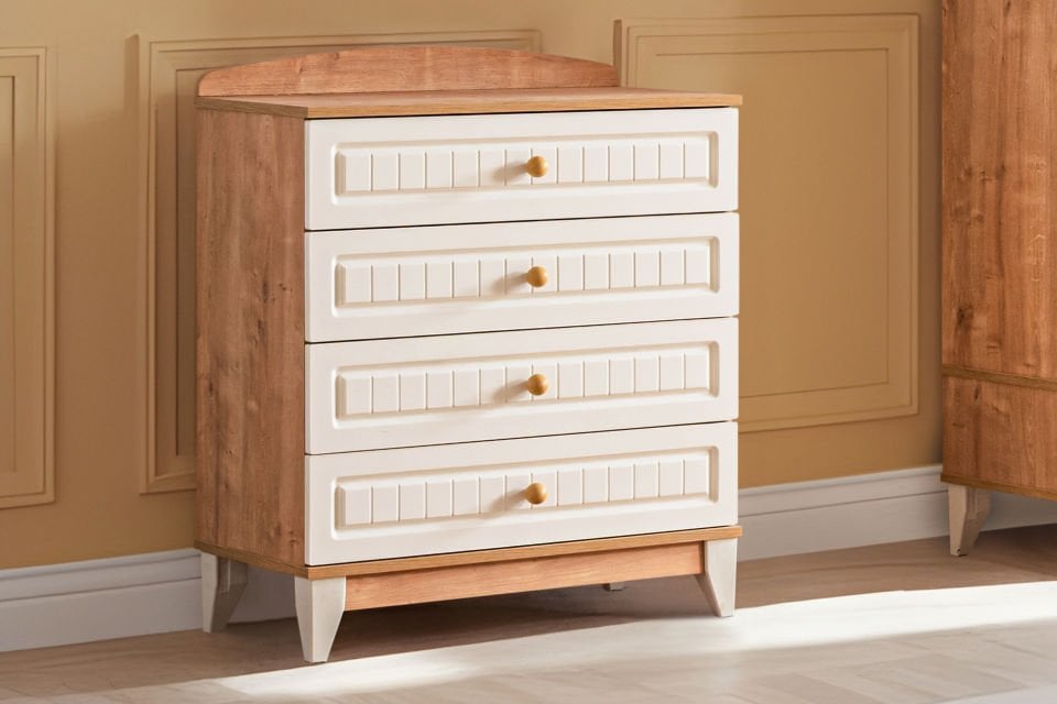 Deniz 4 Çekmeceli Şifonyer, Ceviz - Krem