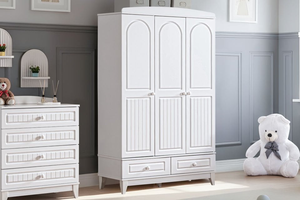 Deniz 3 Kapaklı 2 Çekmeceli Dolap - Beyaz