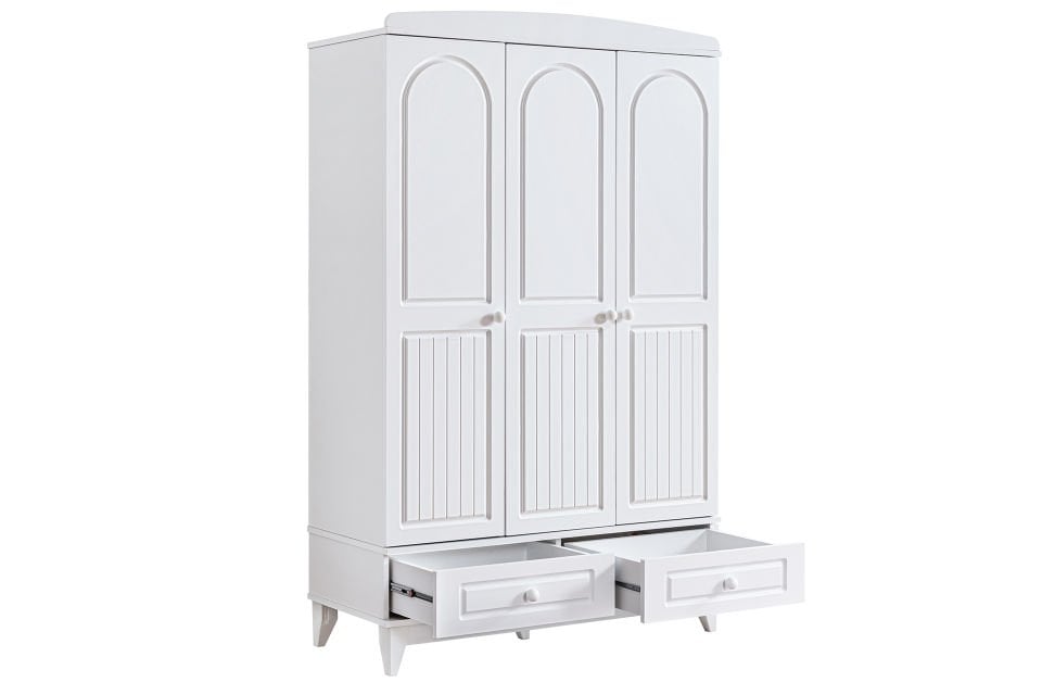 Deniz 3 Kapaklı 2 Çekmeceli Dolap - Beyaz