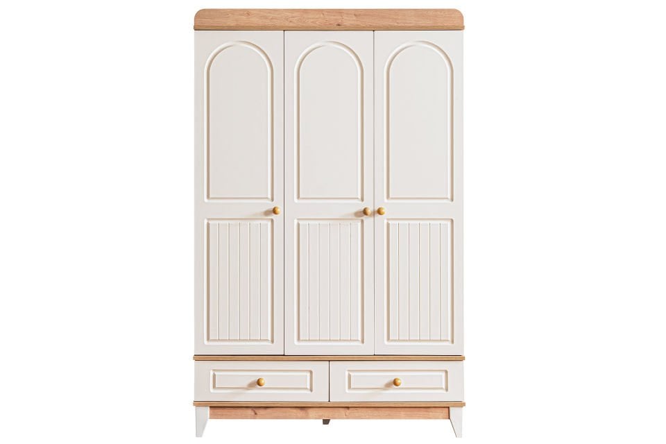 Deniz 3 Kapaklı 2 Çekmeceli Dolap, Ceviz - Krem