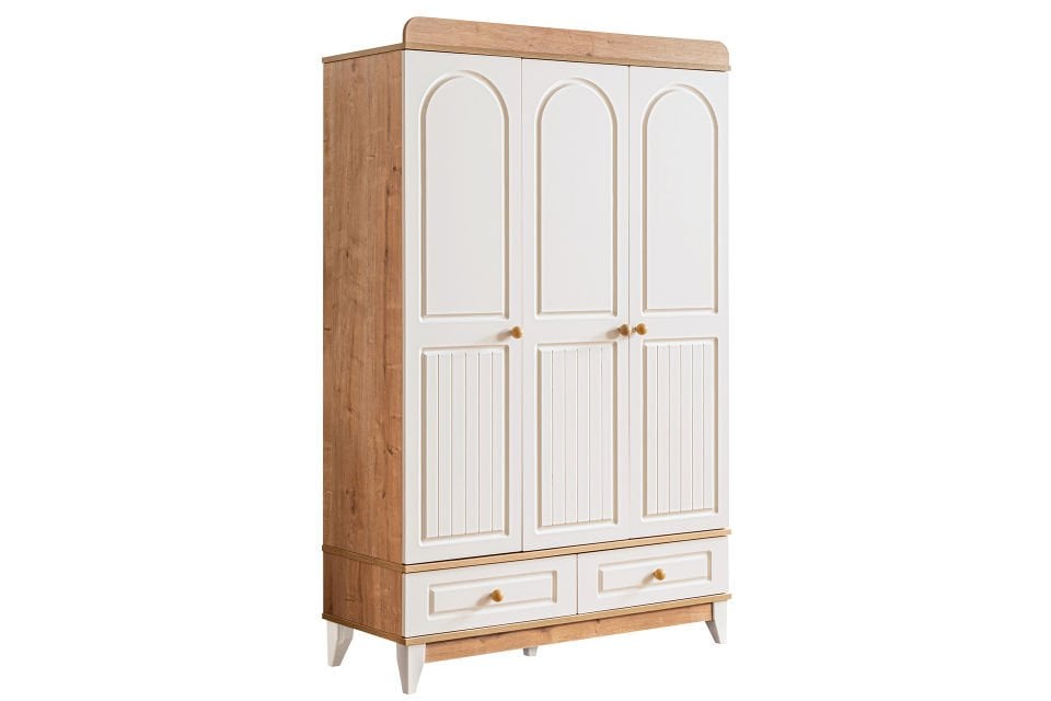 Deniz 3 Kapaklı 2 Çekmeceli Dolap, Ceviz - Krem