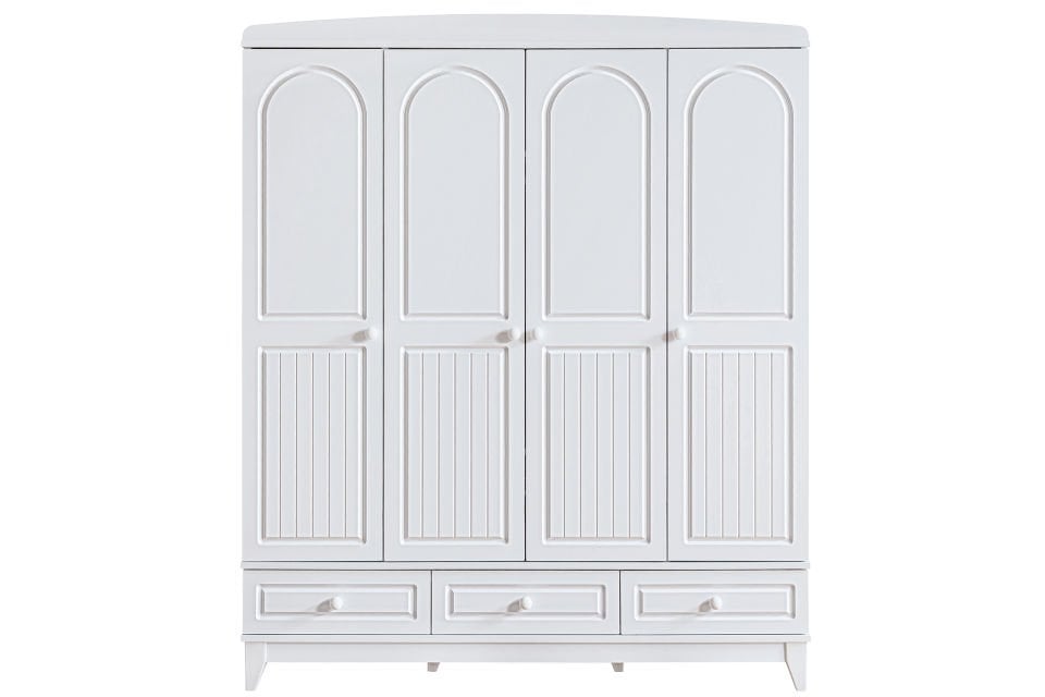 Deniz 4 Kapaklı 3 Çekmeceli Dolap - Beyaz