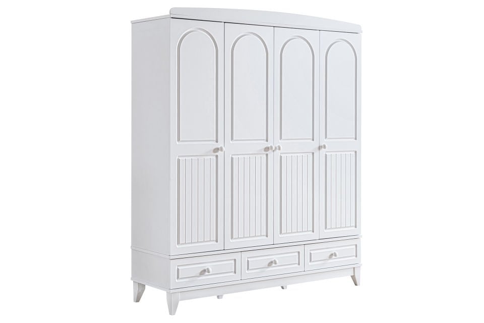 Deniz 4 Kapaklı 3 Çekmeceli Dolap - Beyaz